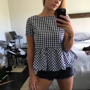 Blue gingham baby doll top